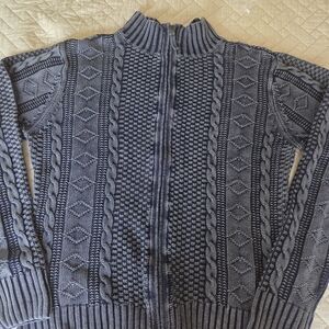 Carbon2Cobalt Mens Cable Knit Full-Zip Sweater-size M